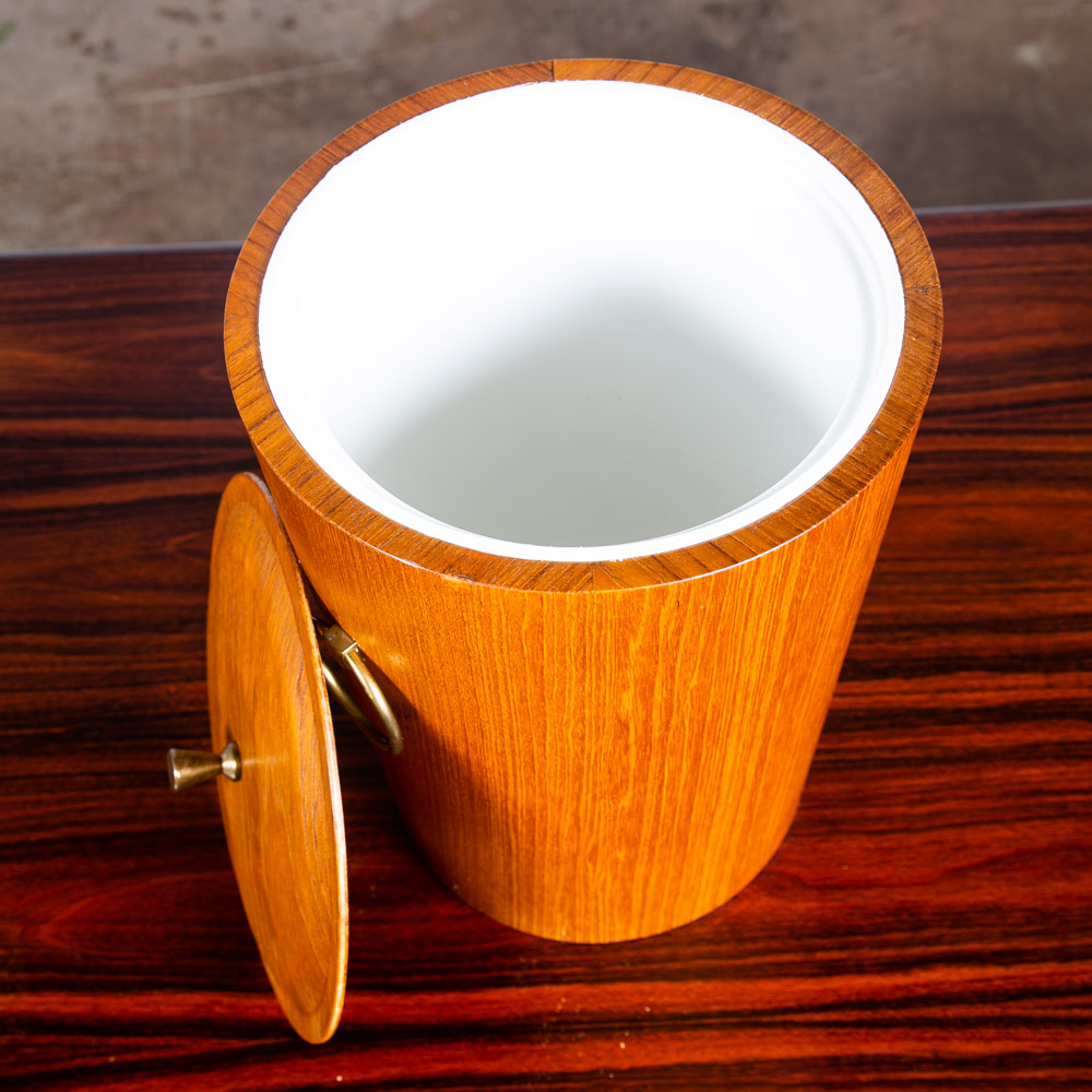 Mid Century Danish Modern Ice Bucket Lidded Teak Rainbow Sweden Liner Round Mcm - Image 7