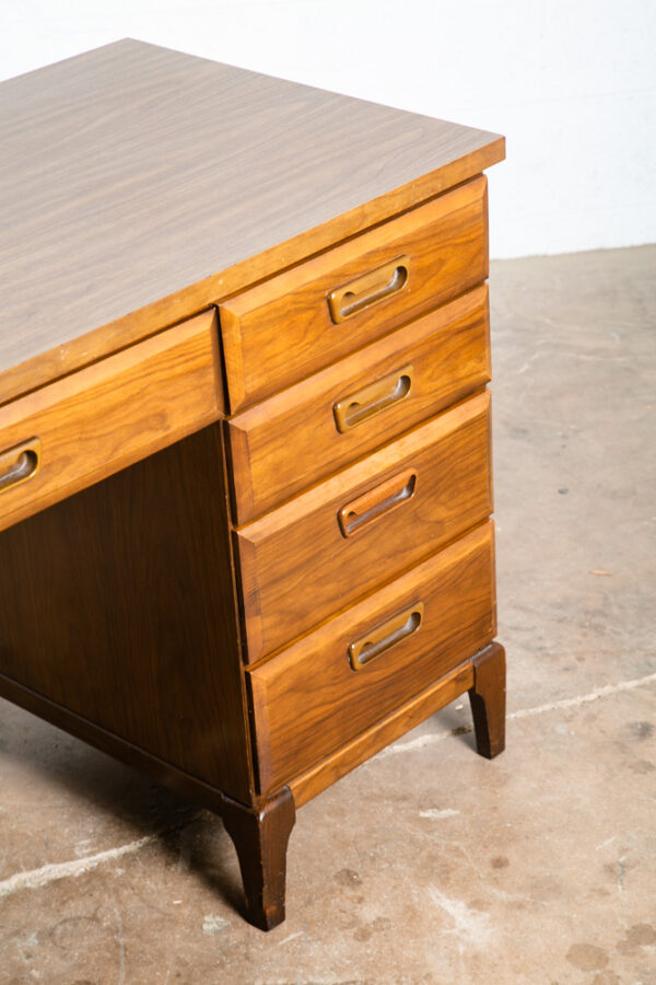 Mid Century Modern Desk Executive Walnut Floating 9 Drawer Office Vintage - Image 9