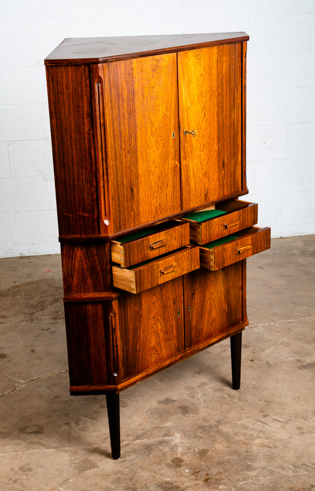 Mid Century Danish Modern Corner Cabinet Rosewood Bar Denmark Drawers Locking VG - Image 4
