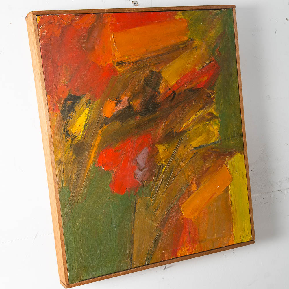 Mid Century Modern Oil Painting Original Art Abstract Expressionism Canvas Warm - Image 7