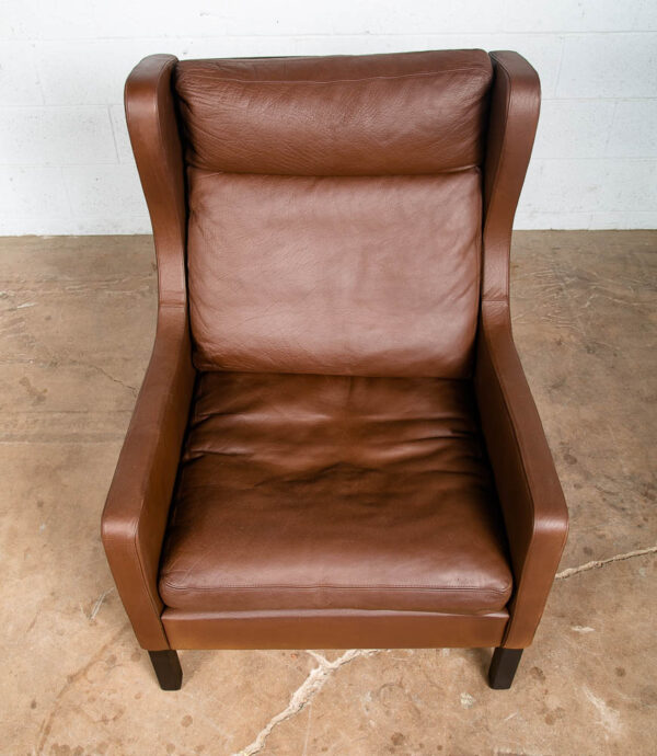 Mid Century Danish Modern Lounge Chair Wingback Brown Leather High Back Seat Mcm - Image 3