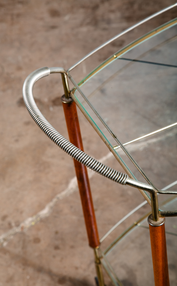 Mid Century Modern Serving Cart Trolley Teak Glass Serving Italian Rolling Metal - Image 10