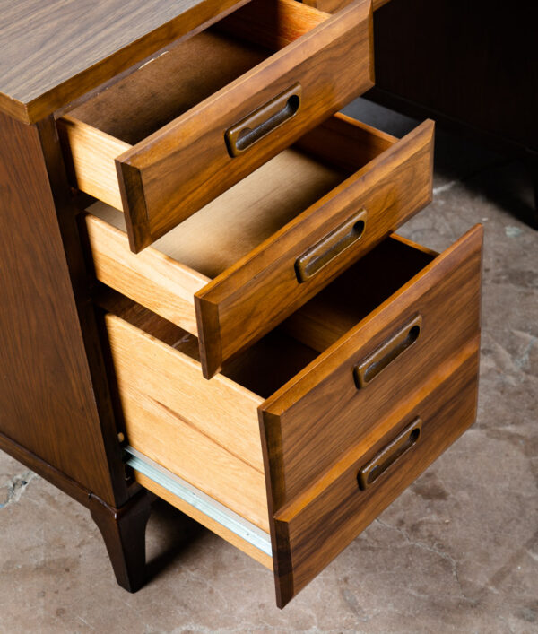 Mid Century Modern Desk Executive Walnut Floating 9 Drawer Office Vintage - Image 11