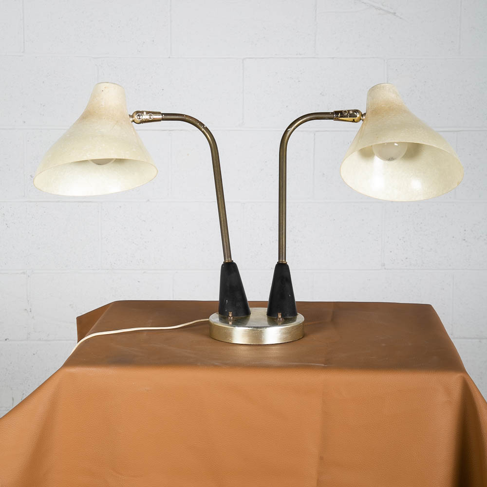 Mid Century Modern Table Lamp Office 2 Light Thurston Brass Fiberglass Push Mcm