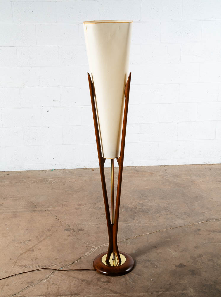 Mid Century Modern Floor Lamp John Keal Modeline Sculptural Walnut Round Tall VG - Image 2