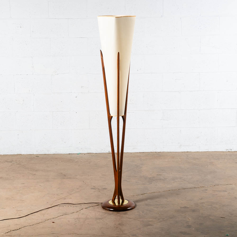 Mid Century Modern Floor Lamp John Keal Modeline Sculptural Walnut Round Tall VG - Image 11