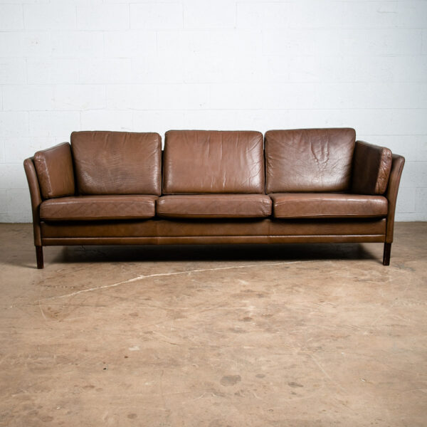 Mid Century Danish Modern Sofa Couch Brown Leather Stouby Borge Mogensen 3 seat - Image 2