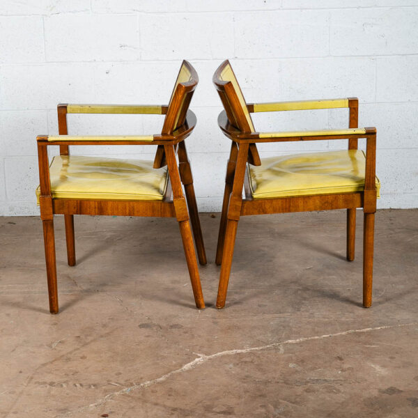 Mid Century Modern Dining Chairs Set 6 Avocado Leather Mastercraft Armchair Cane - Image 10