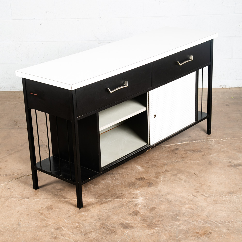 Mid Century Modern Credenza Cabinet Vista Of California Metal White Black Drawer - Image 3