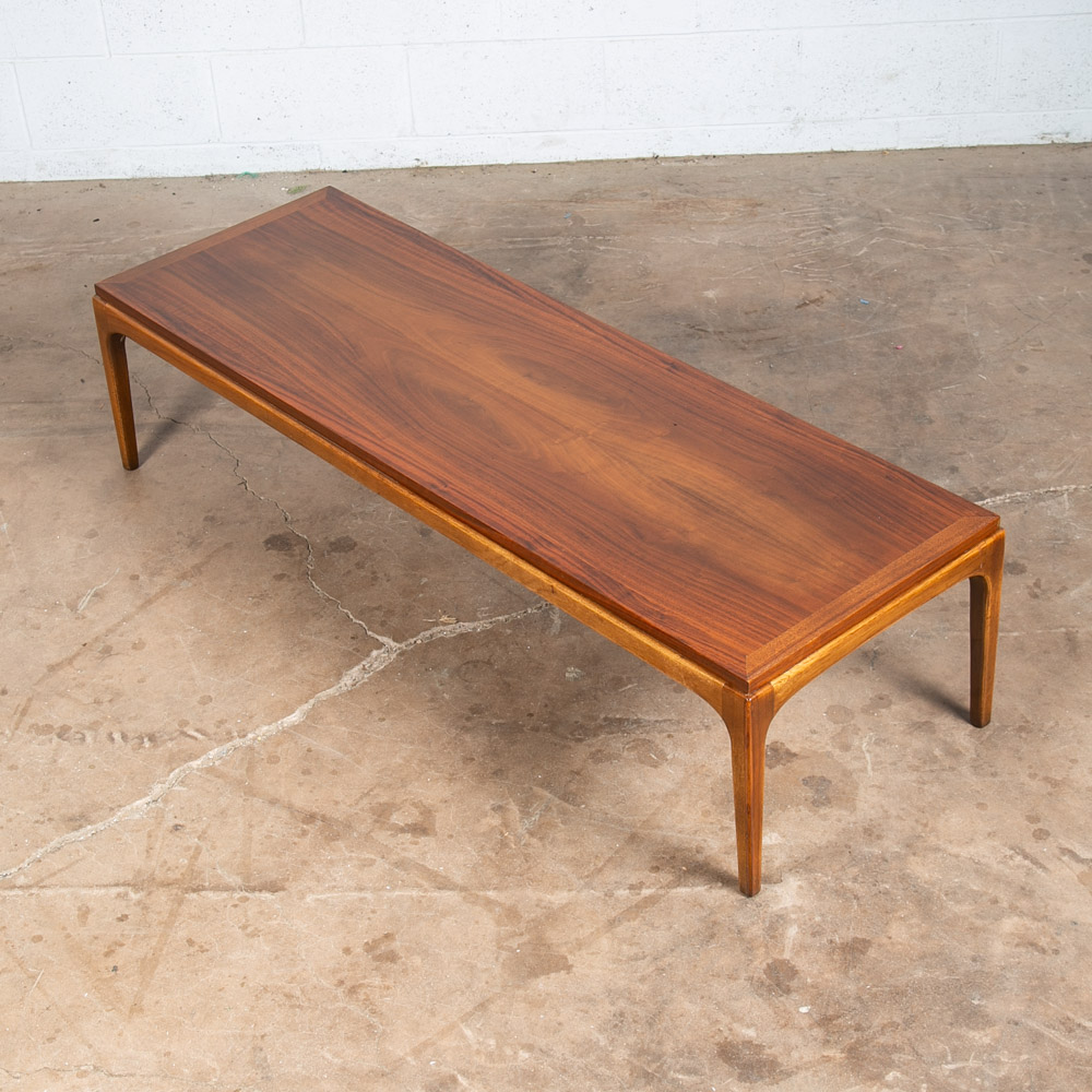 Mid Century Modern Coffee Table Surfboard Walnut Lane Rhythm Wide 58 in Vintage