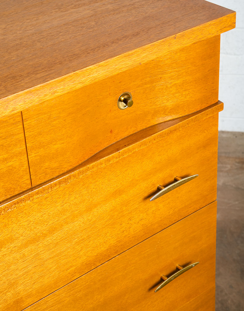 Mid Century Modern Dresser Highboy 4 Drawer Stanley Tall High Danish Brass Mcm - Image 9