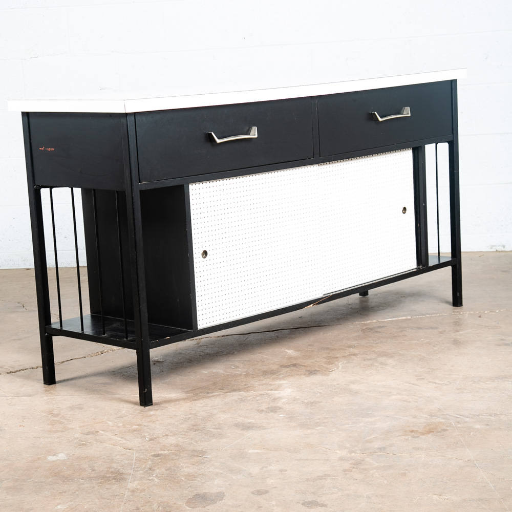 Mid Century Modern Credenza Cabinet Vista Of California Metal White Black Drawer
