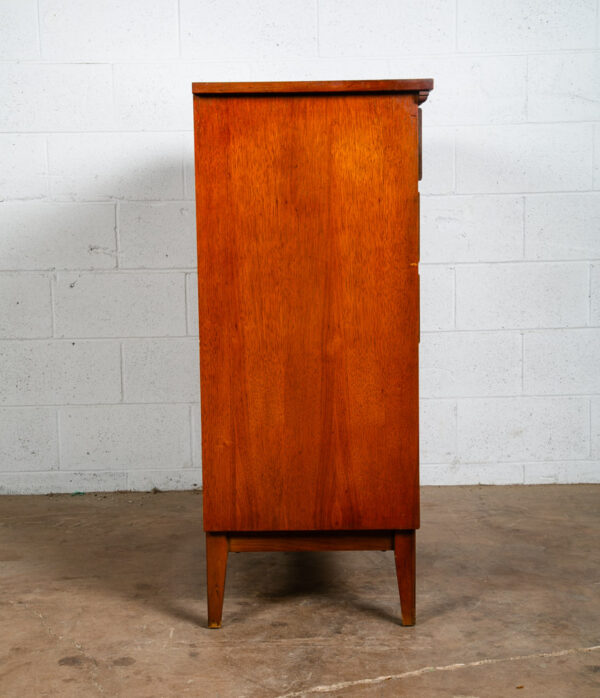 Mid Century Modern Dresser Highboy Dixie Walnut 5 Drawer Wood Brass Chest Handle - Image 4