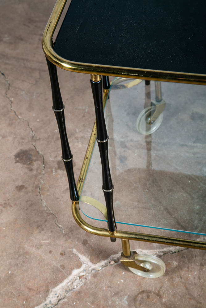 Mid Century Danish Modern Serving Cart Trolley Teak Rolling Bar Glass Serving VG - Image 9