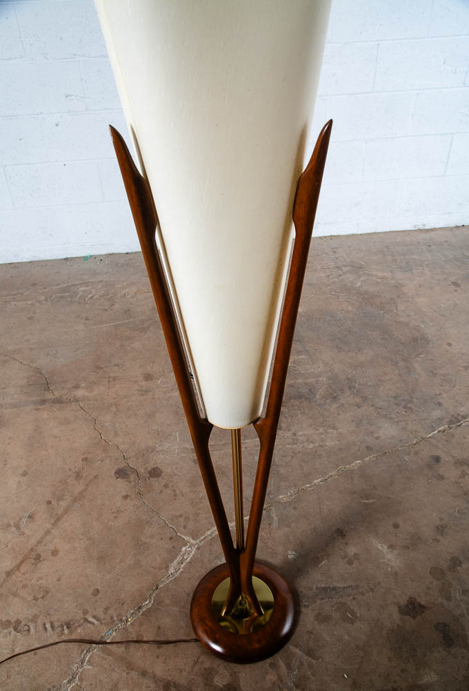 Mid Century Modern Floor Lamp John Keal Modeline Sculptural Walnut Round Tall VG - Image 6
