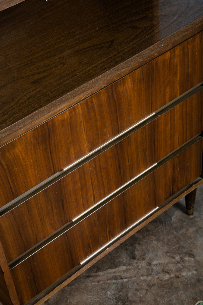 Mid Century Modern Bookshelf Cabinet Walnut 2 piece 3 drawer Vintage Storage Mcm - Image 8