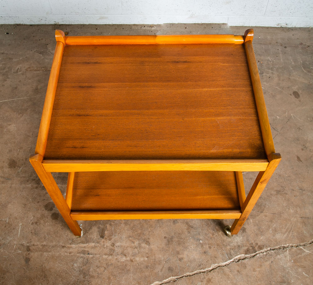 Mid Century Danish Modern Serving Cart Trolley Teak Wood Rolling Bar Mcm Serving - Image 3