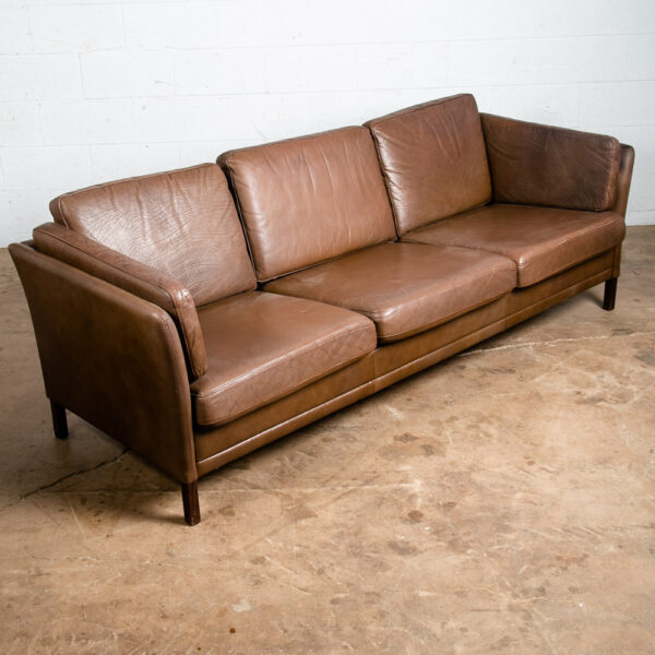 Mid Century Danish Modern Sofa Couch Brown Leather Stouby Borge Mogensen 3 seat - Image 5