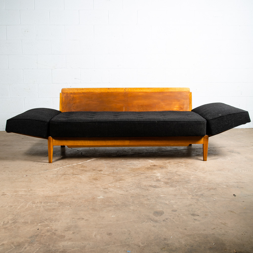 Mid Century Danish Modern Daybed Sofa Black Oak Adjustable Storage Restored Mcm - Image 4