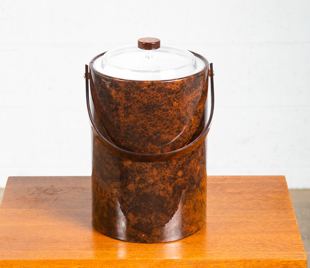 Mid Century Modern Ice Bucket Brown Tongs Knife Opener Lidded Vintage Handle Mcm - Image 9