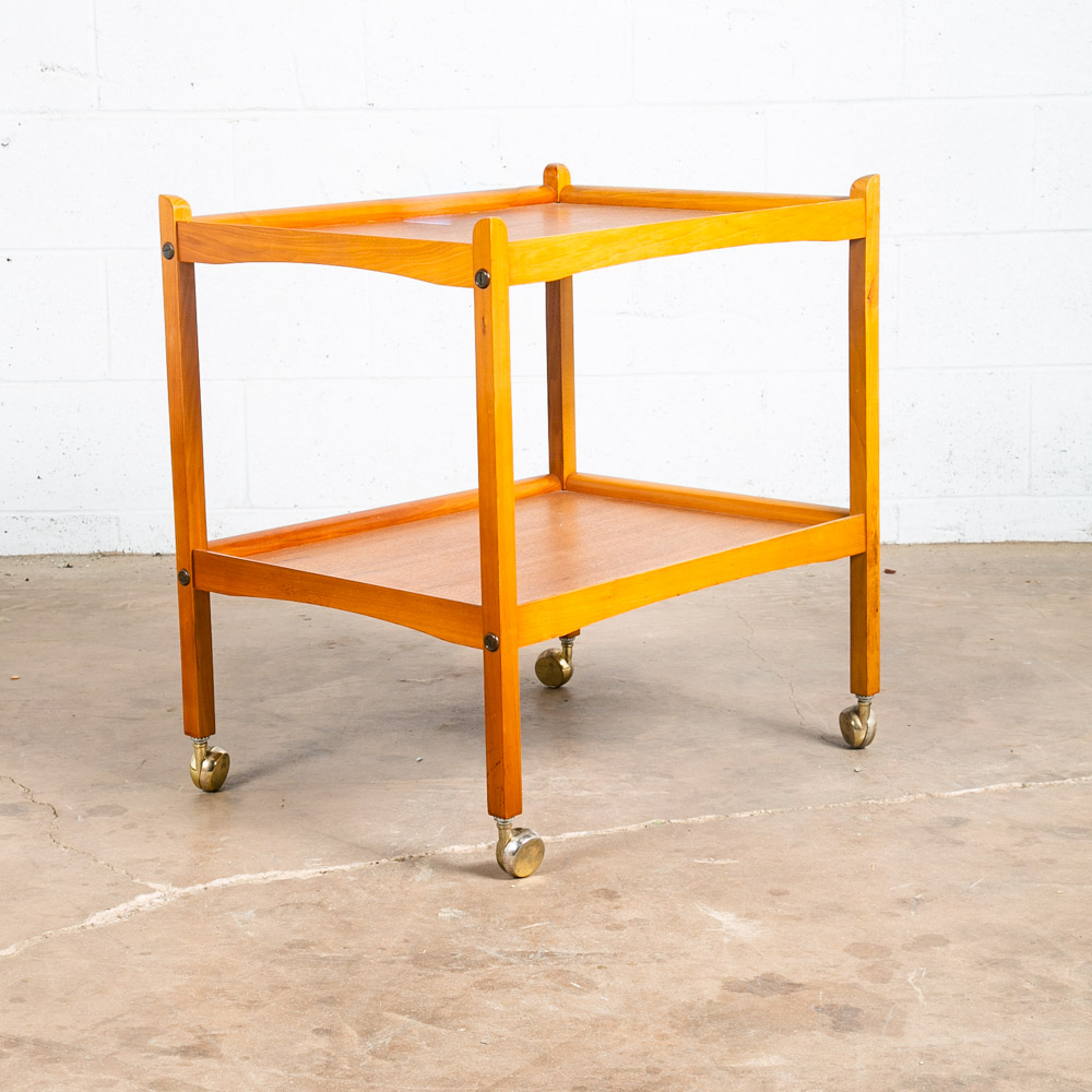 Mid Century Danish Modern Serving Cart Trolley Teak Wood Rolling Bar Mcm Serving - Image 2