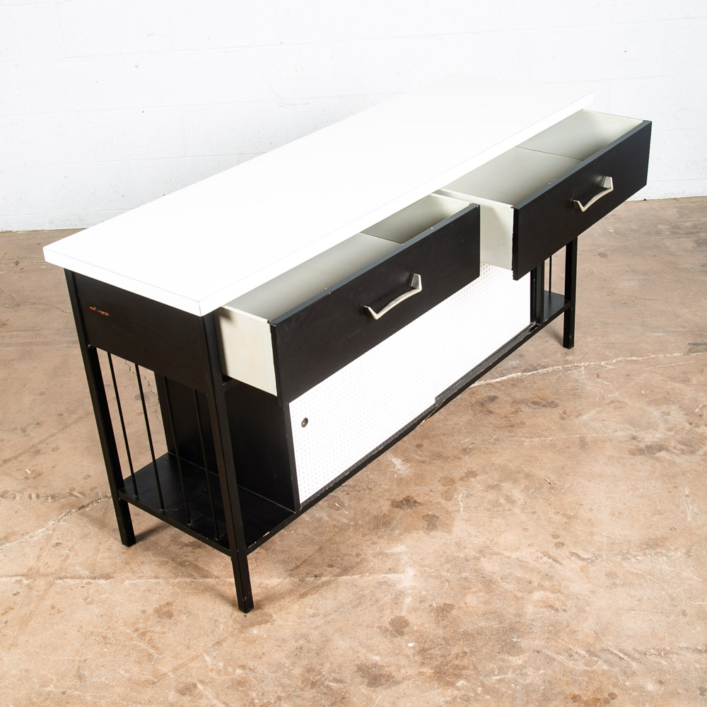 Mid Century Modern Credenza Cabinet Vista Of California Metal White Black Drawer - Image 4