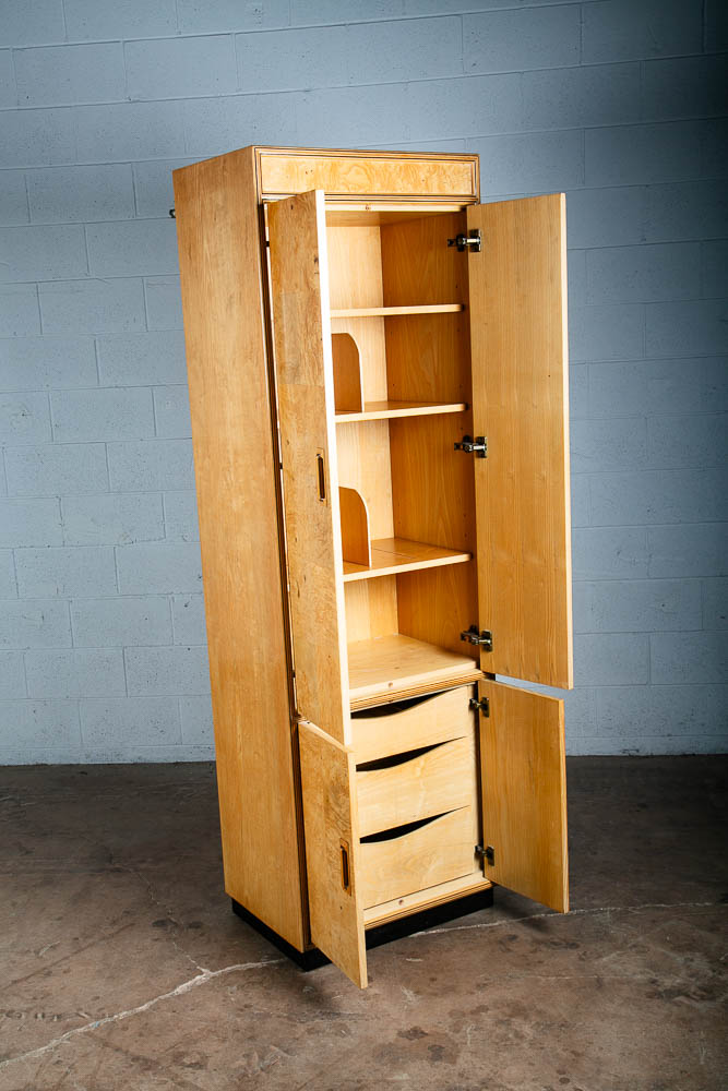 Mid Century Modern Armoire Compact Cabinet Scene Two Henredon Olive Burl Wood NM - Image 4