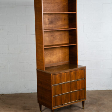 Mid Century Modern Bookshelf Cabinet Walnut 2 piece 3 drawer Vintage Storage Mcm