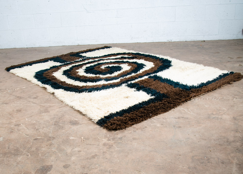Mid Century Danish Modern Shag Rug Ege Rya 79"x55" Wool Area Brown Black White - Image 10