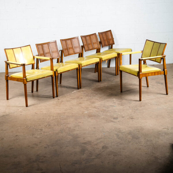 Mid Century Modern Dining Chairs Set 6 Avocado Leather Mastercraft Armchair Cane