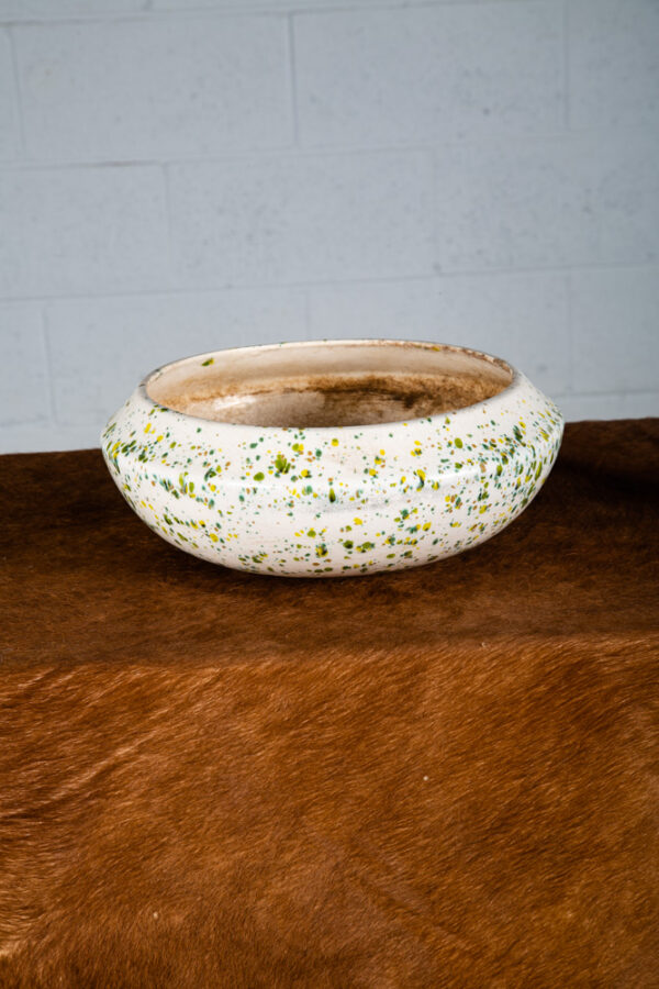 Mid Century Modern Planter Green Yellow White Porcelain California Round Vintage - Image 6