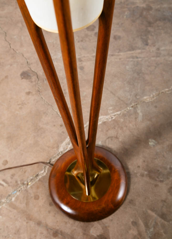 Mid Century Modern Floor Lamp John Keal Modeline Sculptural Walnut Round Tall VG - Image 7