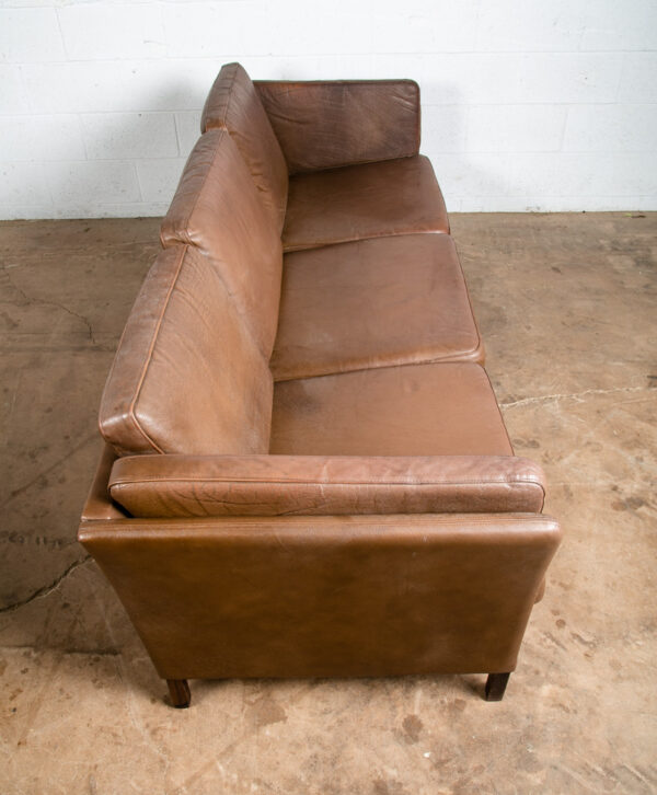 Mid Century Danish Modern Sofa Couch Brown Leather Stouby Borge Mogensen 3 seat - Image 3