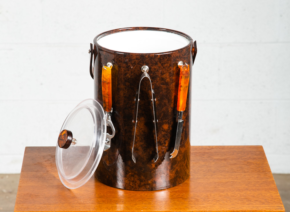 Mid Century Modern Ice Bucket Brown Tongs Knife Opener Lidded Vintage Handle Mcm - Image 3