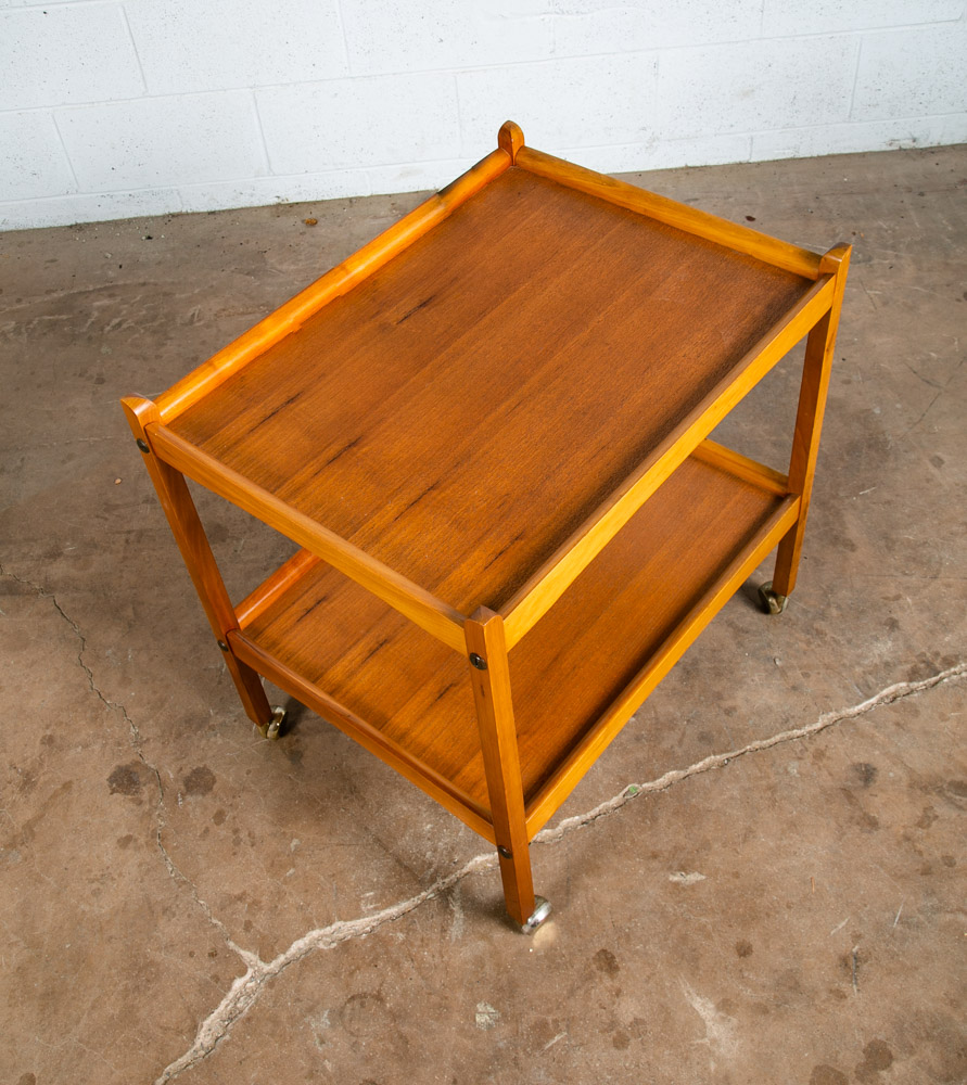 Mid Century Danish Modern Serving Cart Trolley Teak Wood Rolling Bar Mcm Serving