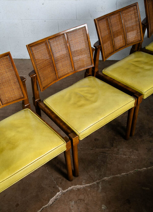 Mid Century Modern Dining Chairs Set 6 Avocado Leather Mastercraft Armchair Cane - Image 9
