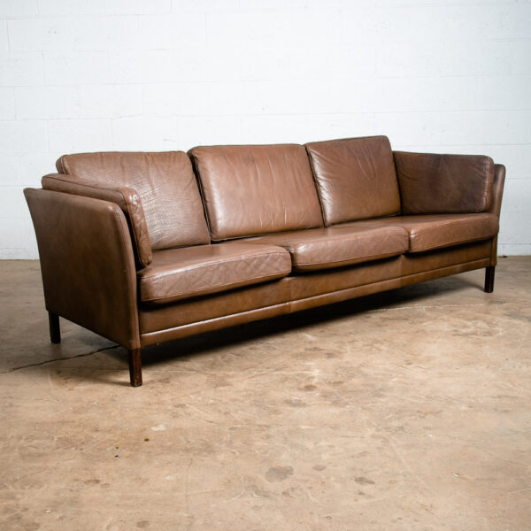 Mid Century Danish Modern Sofa Couch Brown Leather Stouby Borge Mogensen 3 seat