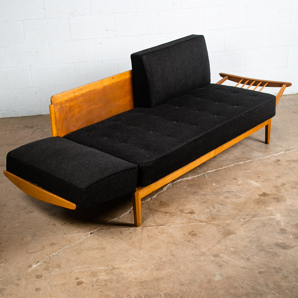 Mid Century Danish Modern Daybed Sofa Black Oak Adjustable Storage Restored Mcm - Image 5