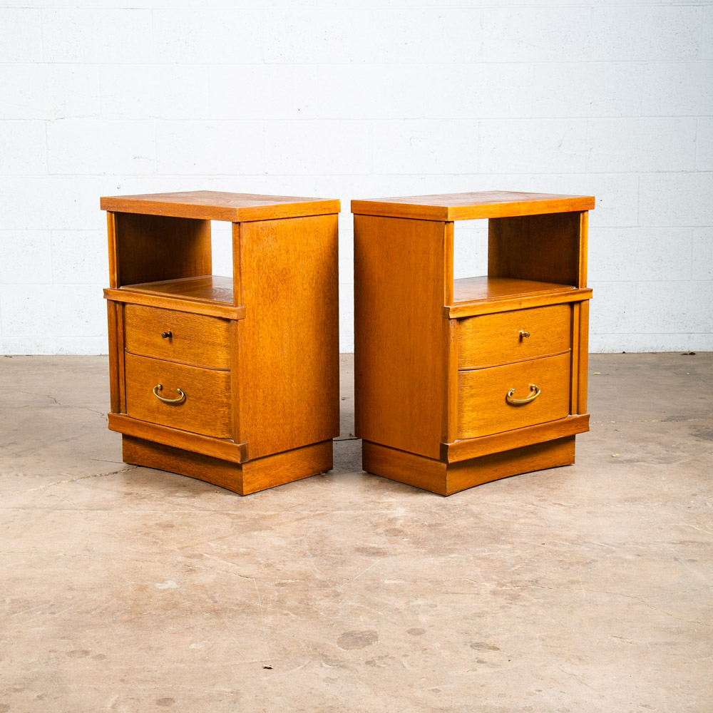 Mid Century Modern Nightstands End Table Set Side 2 Drawers Vintage Brass Mcm VG - Image 5