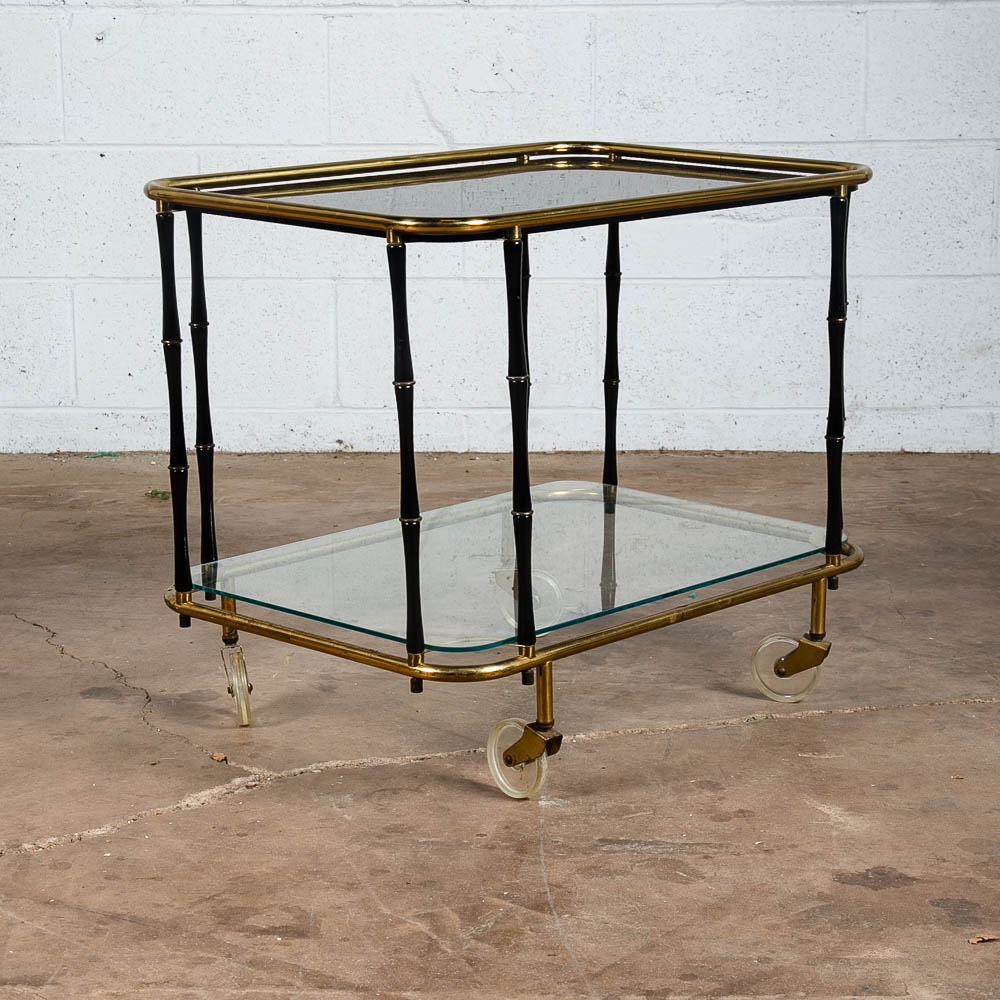 Mid Century Danish Modern Serving Cart Trolley Teak Rolling Bar Glass Serving VG - Image 3