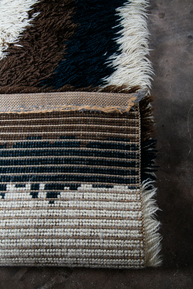 Mid Century Danish Modern Shag Rug Ege Rya 79"x55" Wool Area Brown Black White - Image 8