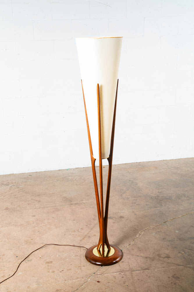 Mid Century Modern Floor Lamp John Keal Modeline Sculptural Walnut Round Tall VG - Image 3