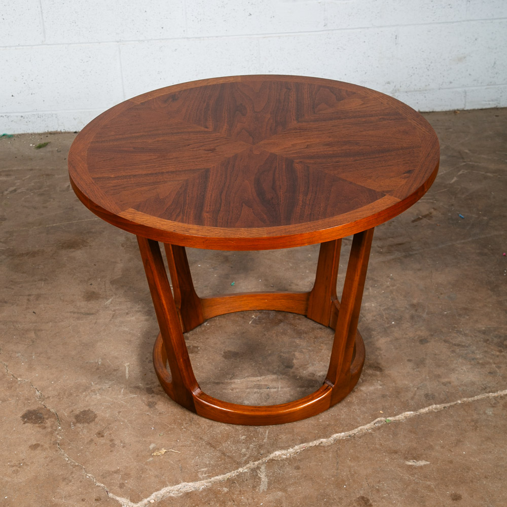 Mid Century Modern Side Table End Lane Rhythm Round Walnut Restored Circular Mcm - Image 8