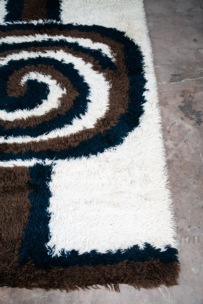 Mid Century Danish Modern Shag Rug Ege Rya 79"x55" Wool Area Brown Black White - Image 6
