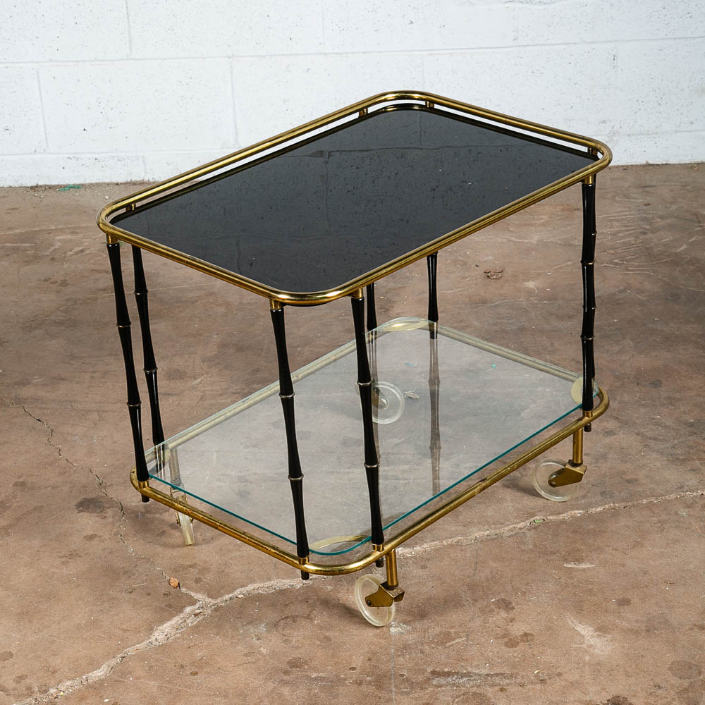 Mid Century Danish Modern Serving Cart Trolley Teak Rolling Bar Glass Serving VG