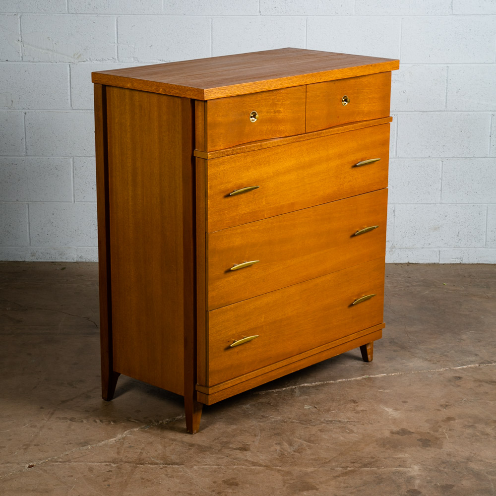 Mid Century Modern Dresser Highboy 4 Drawer Stanley Tall High Danish Brass Mcm - Image 8