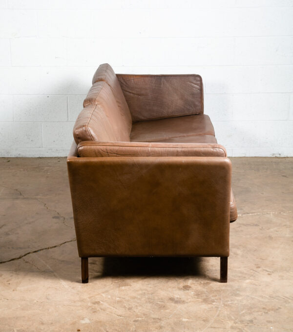 Mid Century Danish Modern Sofa Couch Brown Leather Stouby Borge Mogensen 3 seat - Image 4