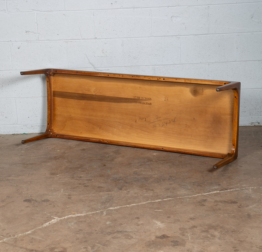 Mid Century Modern Coffee Table Surfboard Walnut Lane Rhythm Wide 58 in Vintage - Image 6