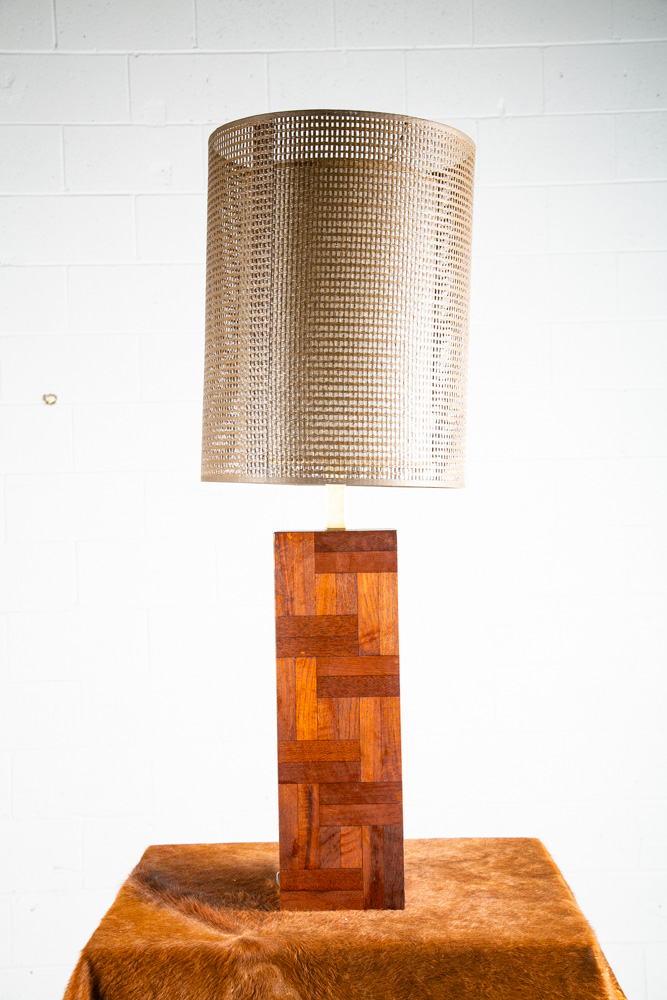 Mid Century Modern Table Lamp Solid Teak Wood Round Sculptural Tested Studio Mcm