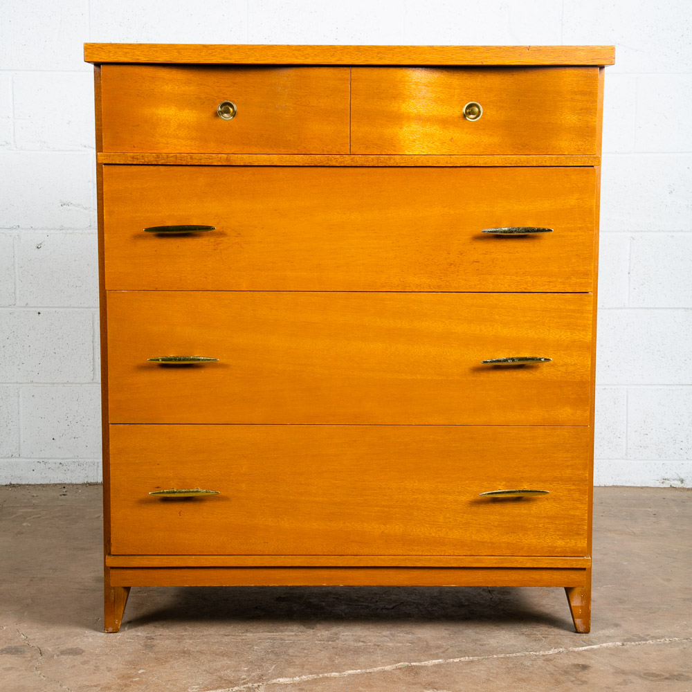 Mid Century Modern Dresser Highboy 4 Drawer Stanley Tall High Danish Brass Mcm - Image 2